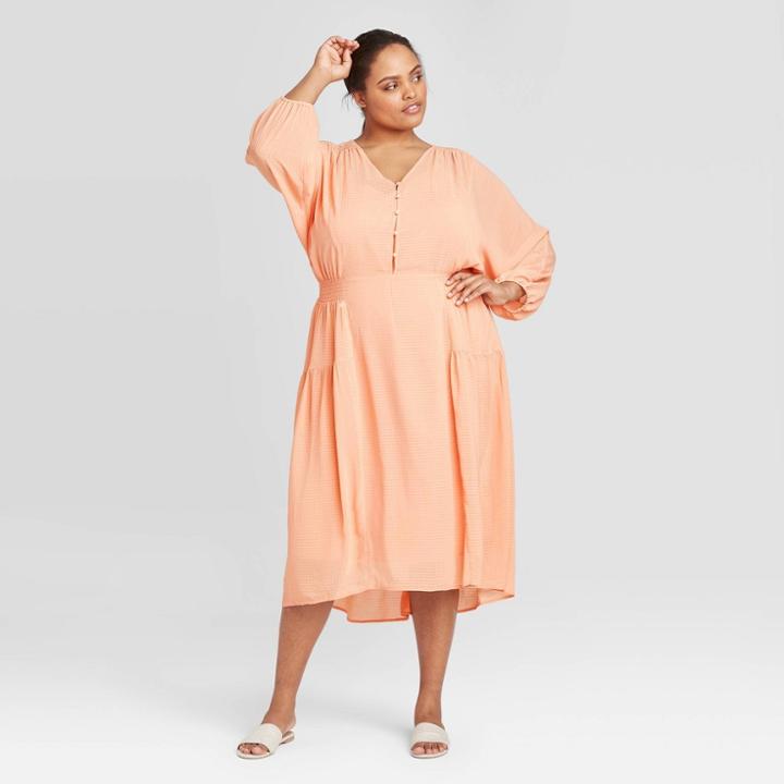 Women's Plus Size Long Sleeve Shirtdress - Prologue Coral 1x, Women's, Size: