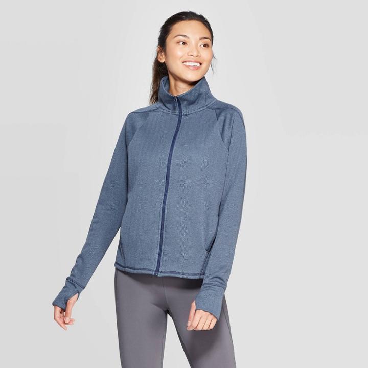 Women's Training Herringbone Fleece Full Zip Track Jacket - C9 Champion Dark Blue M,