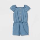 Girls' Short Sleeve Denim Romper - Cat & Jack Light Wash