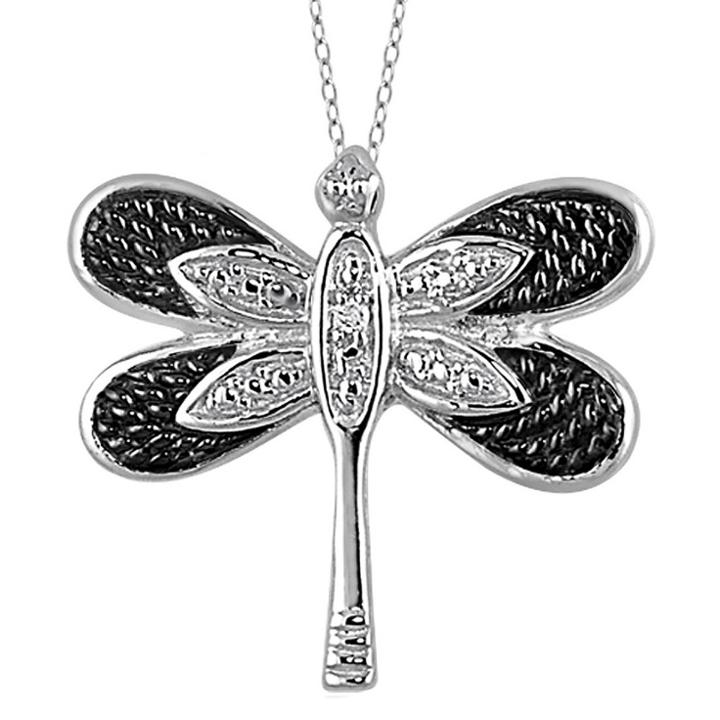 Distributed By Target Women's Sterling Silver Accent Round-cut White Diamond Pave Set Butterfly Pendant - White (18),