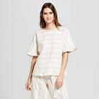 Women's Striped Short Sleeve Textured Ruffle Trim T-shirt - Who What Wear Cream
