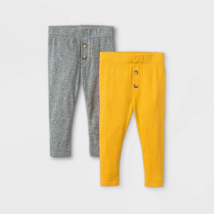 Baby Boys' 2pk Ribbed Leggings Pull-on Pants - Cat & Jack Mustard