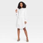 Women's Long Sleeve Tie Waist Shirtdress - A New Day Fresh White