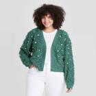 Mighty Fine Women's Plus Size Holiday Loop And Pearl Cardigan Sweater - Green