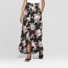 Women's Floral Print High Low Hem Button Front Maxi Skirt - Xhilaration Black
