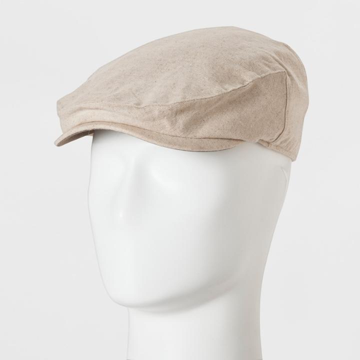 Target Men's Ivy Khaki Linen With Faux Suede Trim Driving Cap - Goodfellow & Co Cream