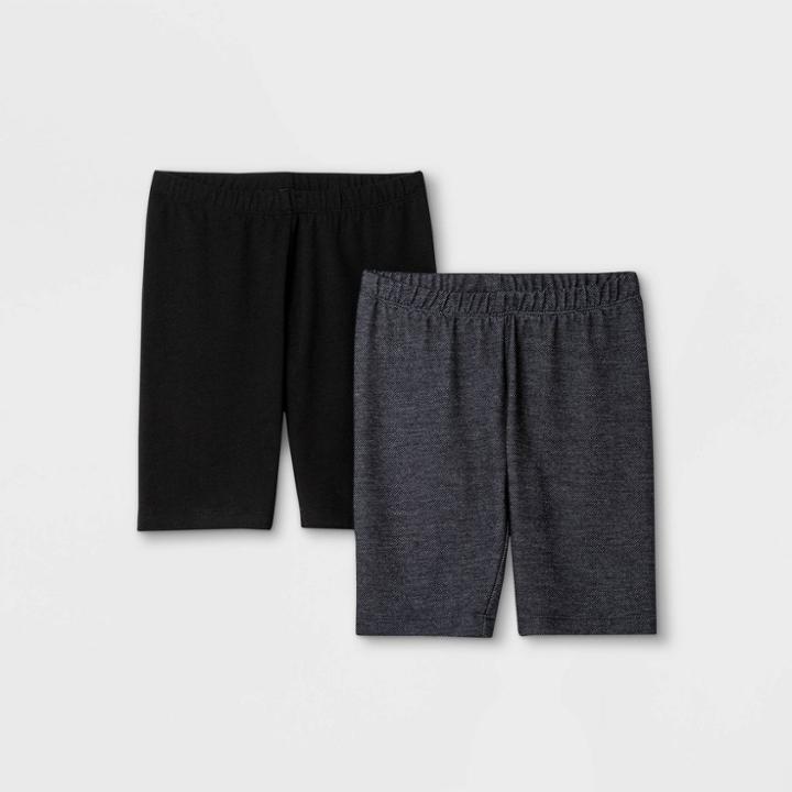 Girls' 2pk Mid-length Bike Shorts - Cat & Jack Black/blue