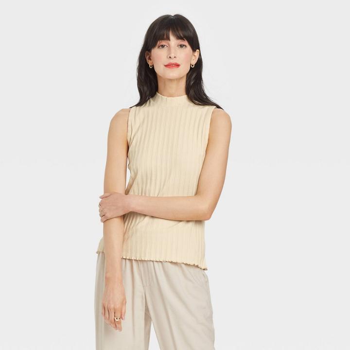 Women's Mock Neck Ribbed Tank Top - A New Day Off-white