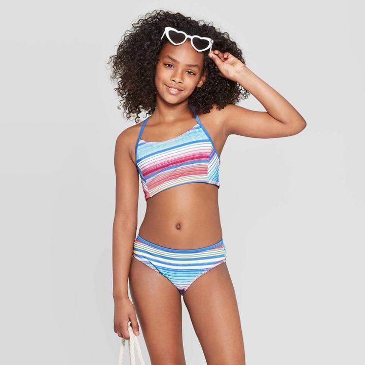Girls' Serape Sunsets Rash Guard Set - Art Class Blue