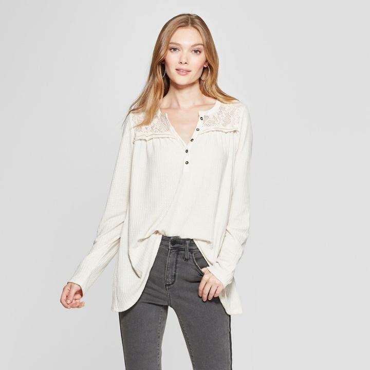 Women's Long Sleeve Waffle Knit Henley - Knox Rose Ivory