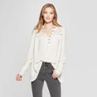 Women's Long Sleeve Waffle Knit Henley - Knox Rose Ivory