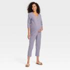 The Nines By Hatch 3/4 Sleeve Button-front Cropped Maternity Jumpsuit Purple