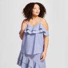 Women's Plus Size Striped Cold Shoulder Cami - A New Day Blue