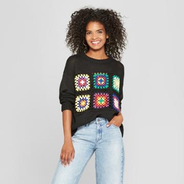 Women's Long Sleeve Patch Sweater - Cliche Black