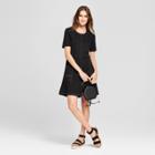 Women's Short Sleeve A-line Dress With Contrast Stitching - K By Kersh Black