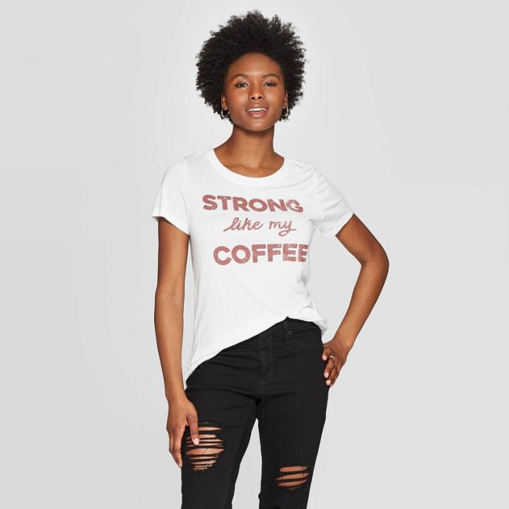 Women's Short Sleeve Scoop Neck Pnw Strong Like My Coffee Graphic T-shirt - Awake White
