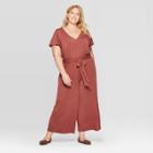 Women's Plus Size Short Sleeve V-neck Knit Jumpsuit - Ava & Viv Mauve 1x, Women's, Size:
