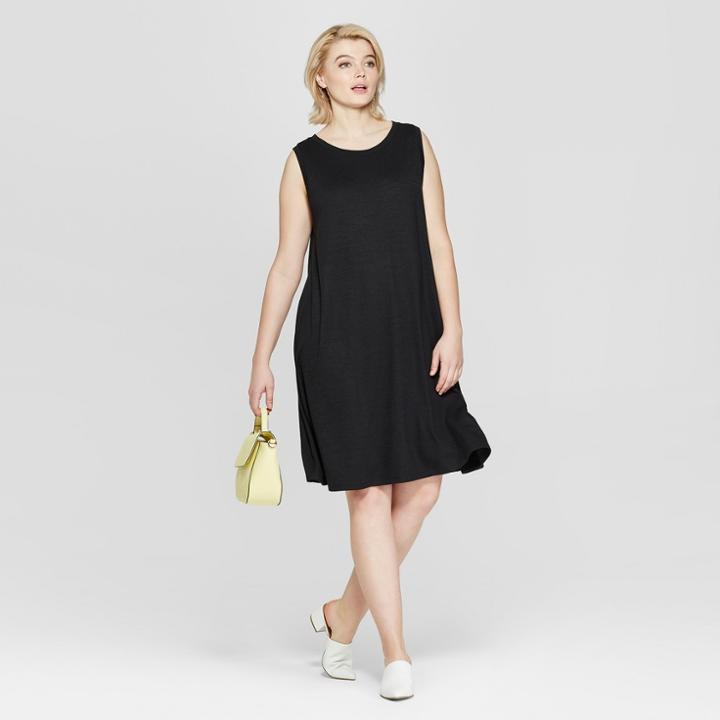 Women's Plus Size Sleeveless Midi Swing Dress - Ava & Viv Black