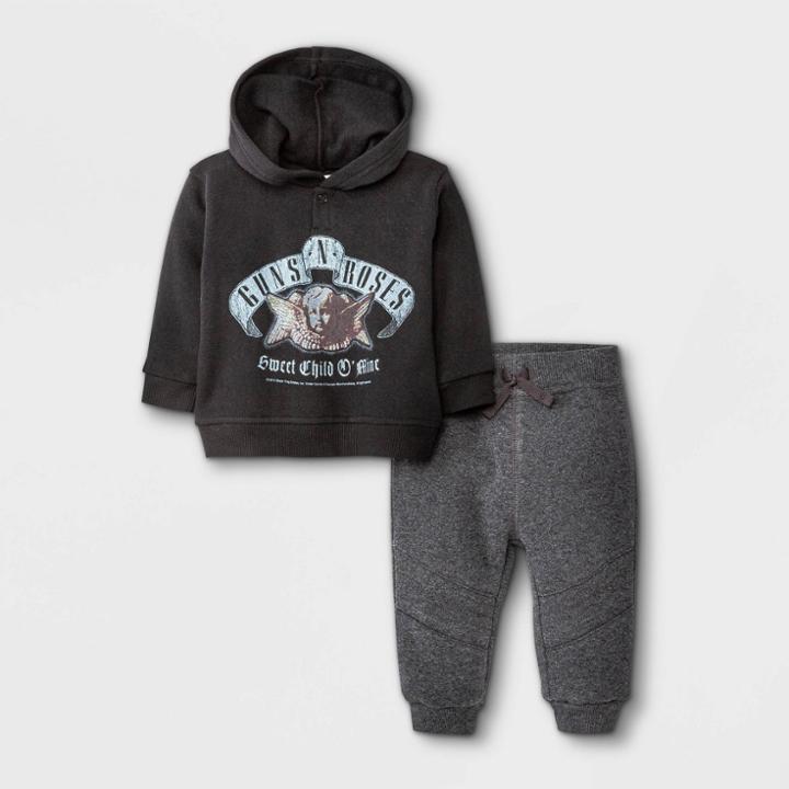 Baby Boys' 2pc Guns N' Roses Long Sleeve Fleece Pullover And Jogger Set - Black Newborn