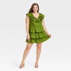 Women's Plus Size Flutter Short Sleeve Multi-tiered Dress - A New Day Green