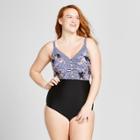 Costa Del Sol Women's Plus Size Strappy Floral One Piece - Navy