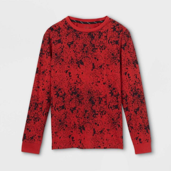 Boys' Splatter Tie-dye Graphic Long Sleeve T-shirt - Art Class Burgundy