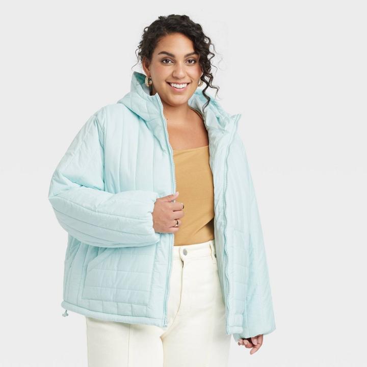 Women's Plus Size Travel Puffer Jacket - A New Day Blue