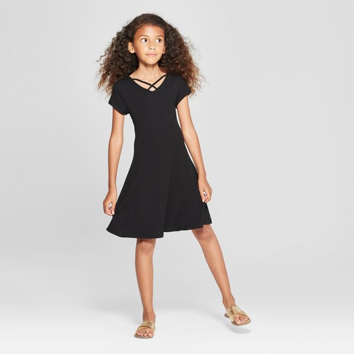 Girls' Strappy Front Dress - Art Class Black