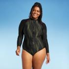 Women's Plus Size One Piece Rash Guard - All In Motion Olive Green & Black