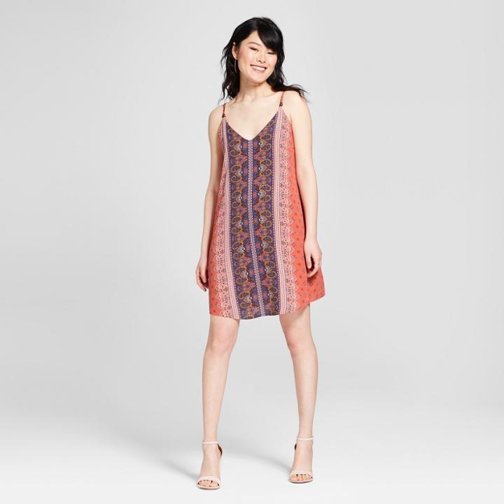 Women's Striped Strappy Lace Back Shift Sundress- Xhilaration Orange
