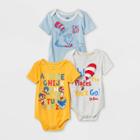 Dr. Seuss Baby Boys' 3pk Dr.seuss Knit Short Sleeve Bodysuit - Newborn, Blue/gray/yellow
