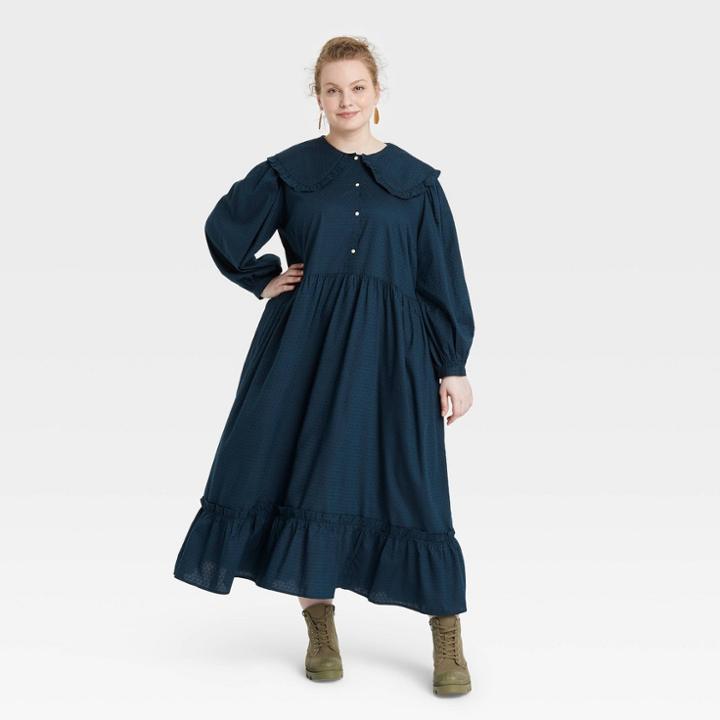 Women's Plus Size Balloon Long Sleeve Dress - Universal Thread Navy