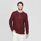 Men's Regular Fit Long Sleeve Textured Henley Shirt - Goodfellow & Co Pomegranate Mystery L, Size: Large, Red