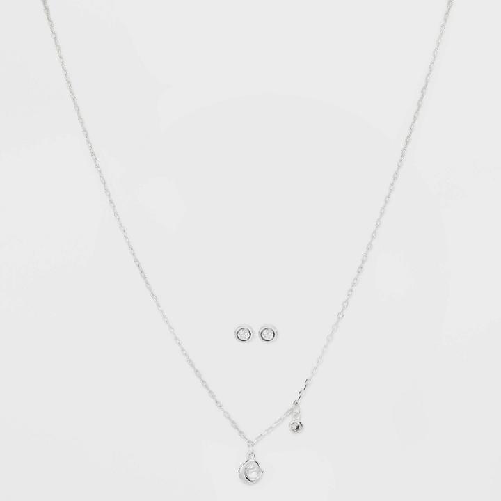 Silver Plated Cubic Zirconia Initial 'e' Chain Pendant Necklace And Earring Set - A New Day
