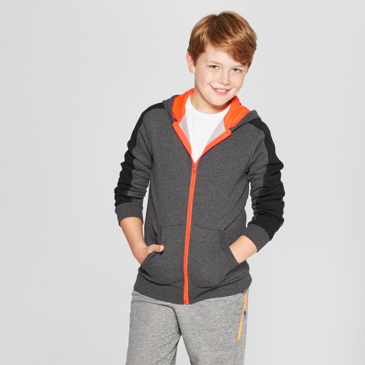 Boys' Cotton Fleece Full Zip Hoodie - C9 Champion Gray Heather L, Dark Heather