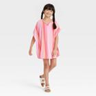 Girls' Solid Striped Caftan Swimsuit Cover Up - Cat & Jack