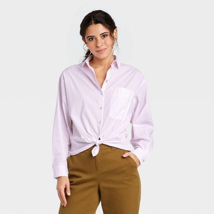 Women's Striped Long Sleeve Button-down Boyfriend Shirt - A New Day