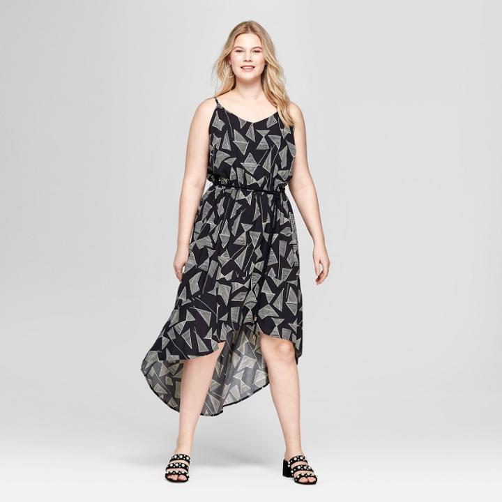 Women's Plus Size Geometric Print High Low Maxi Dress - Ava & Viv Black