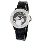 Disney Mickey Mouse Link Watch With Black Dial And Stones - Black, Women's