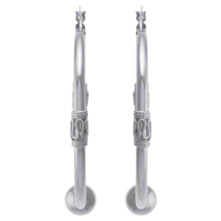 Distributed By Target Women's Sterling Silver Bali Inspired Bead Hoop Earrings