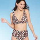 Women's Front Tie Bikini Top - Kona Sol Black Floral D/dd Cup, Women's