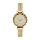 Women's Mesh Strap With Wood Finish Case Watch - A New Day Gold