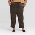 Women's Plus Size Plaid Ankle Length Pants - A New Day Brown 1x,