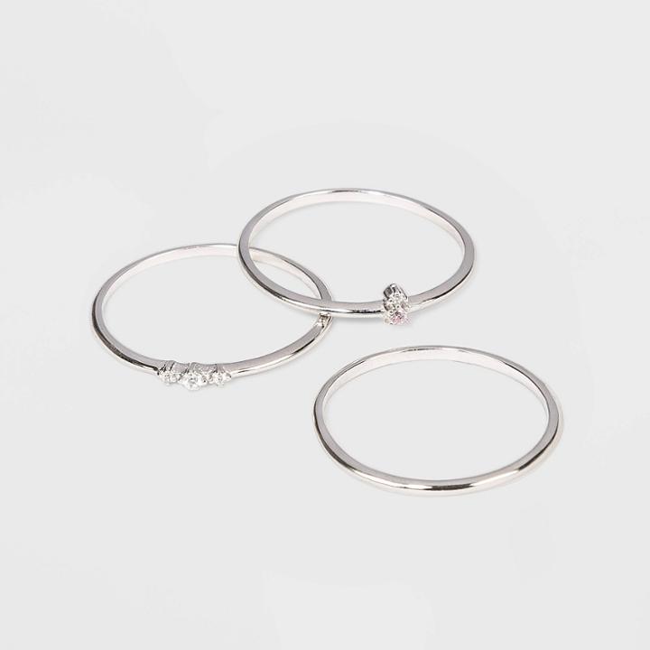 Sterling Silver With Cubic Zirconia Stacking Ring Set 3pc - A New Day Silver 7, Women's, Silver Pink Clear
