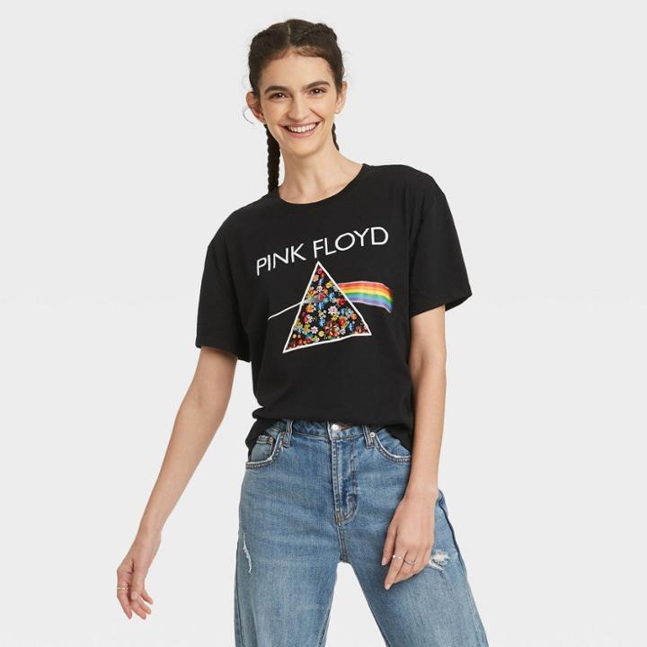 Women's Pink Floyd Embroidered Short Sleeve Graphic T-shirt - Black