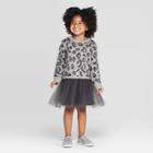 Toddler Girls' Leopard Sweater To Tulle Dress - Art Class Gray
