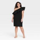 Women's Plus Size One Shoulder Ruffle Sleeveless Dress - A New Day Black