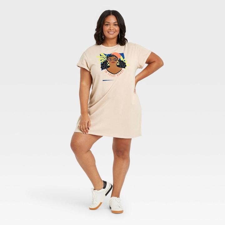 Well Worn Black History Month Women's Plus 'beauty In Every Shade' Dress - Beige