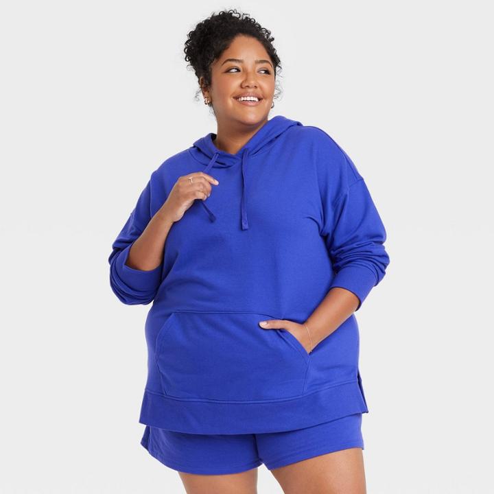 Women's Plus Size Fleece Lounge Hooded Sweatshirt - Ava & Viv Blue