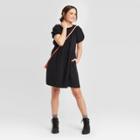 Women's Short Sleeve Crewneck Smocked Gauze Shift Dress - Universal Thread Black